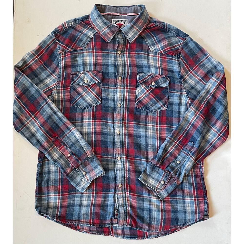 Desert Son by Flag & Anthem Men Western Plaid Shirt L Snap Americana Cowboy Core